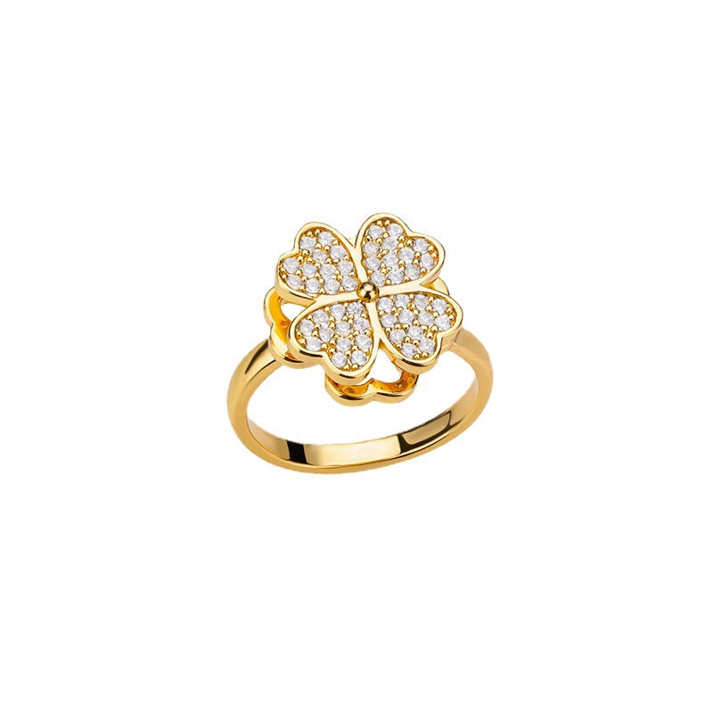 Rotatable Flower Rings With Rhinestones Ins Fashion Anti-anxiety Decompression Ring Nocturna-Pro