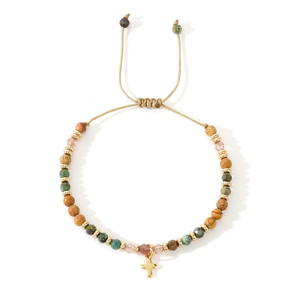Women's Hand-woven Cross Natural Semi-precious Stone Bracelet Nocturna-Pro
