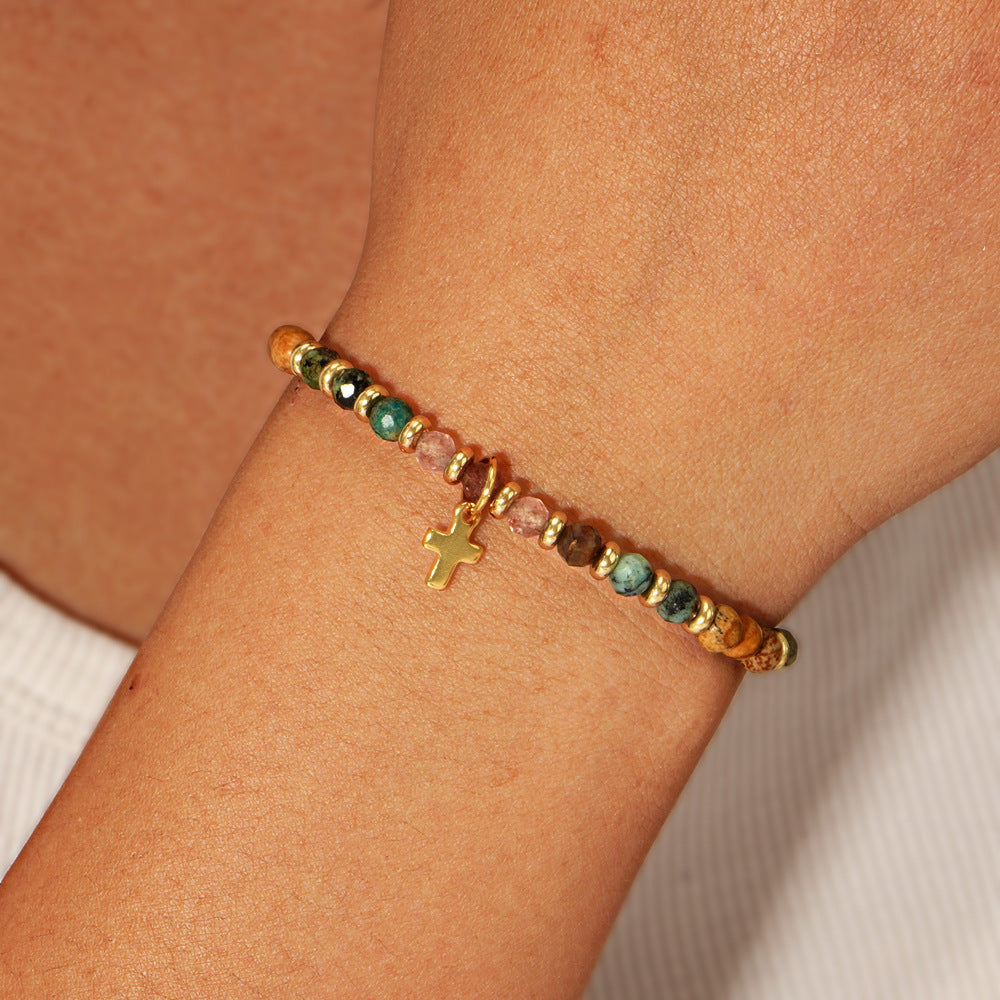 Women's Hand-woven Cross Natural Semi-precious Stone Bracelet Nocturna-Pro