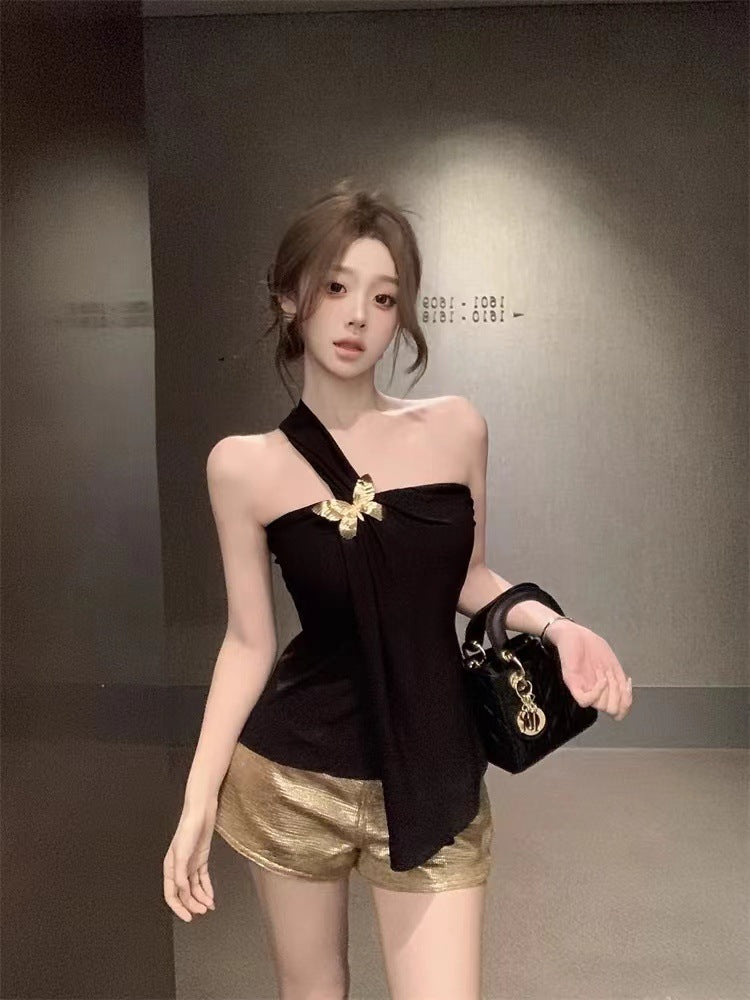 Women's Summer Slim-fit Pure Tube Top Vest Black Short Nocturna-Pro