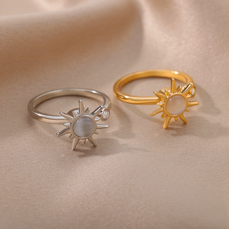 Rotatable Flower Rings With Rhinestones Ins Fashion Anti-anxiety Decompression Ring Nocturna-Pro