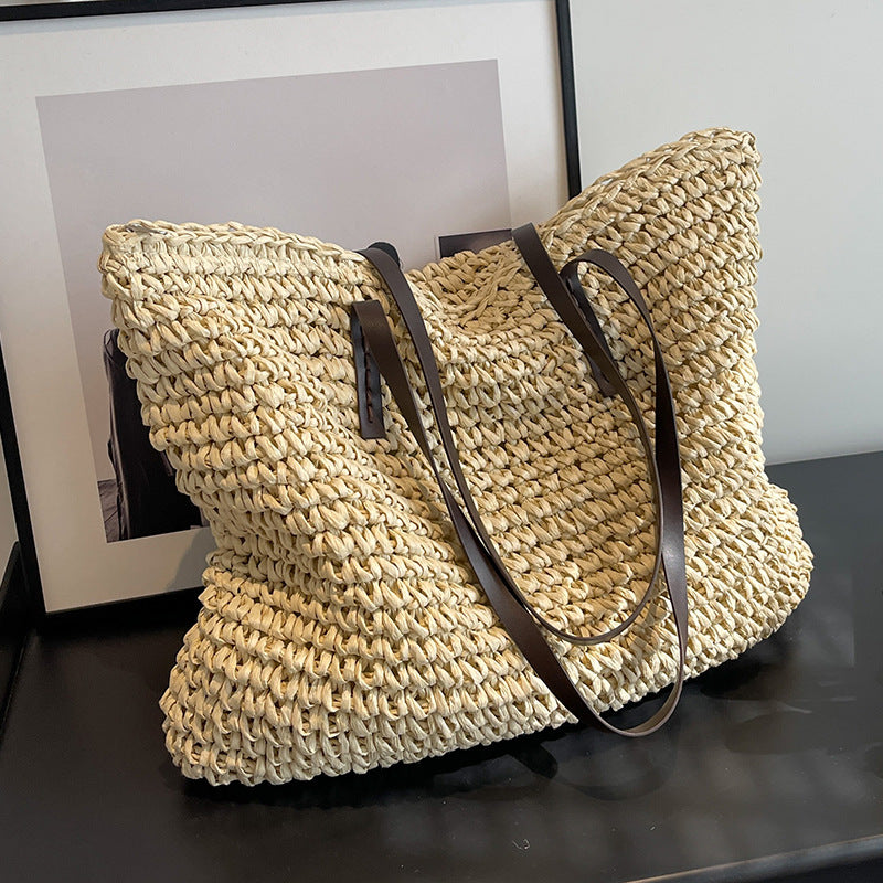 Summer Woven Shoulder Bag Ins Fashion Large Capacity Handbags With Zipper Women's Beach Bags Nocturna-Pro