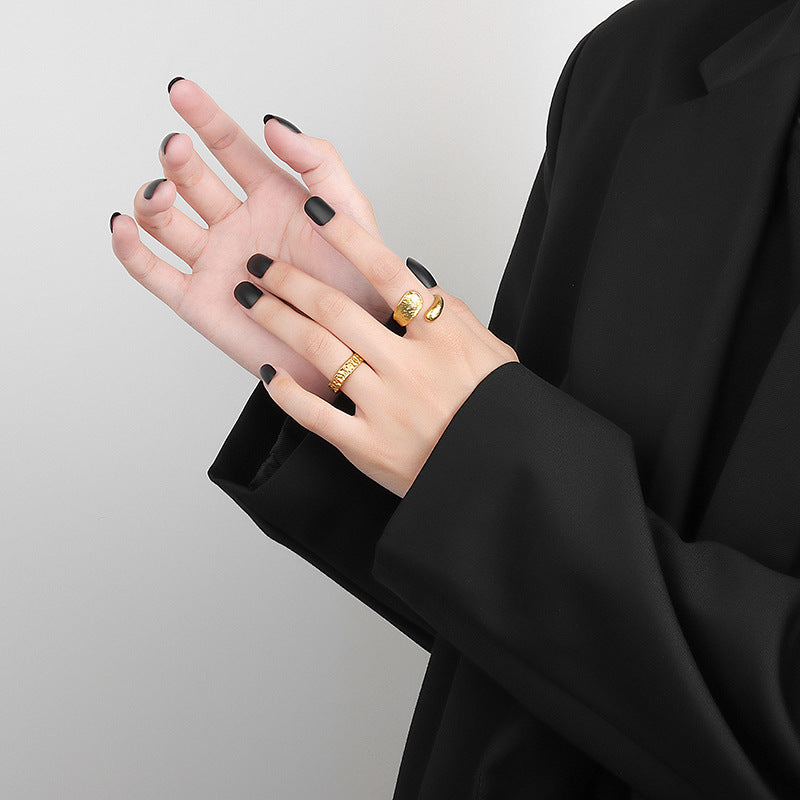Irregular Concave And Convex Water Drop Gold And Silver Ring Nocturna-Pro