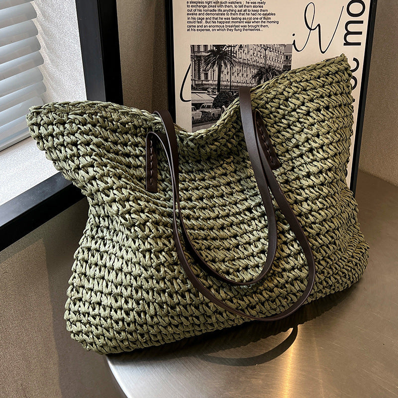 Summer Woven Shoulder Bag Ins Fashion Large Capacity Handbags With Zipper Women's Beach Bags Nocturna-Pro