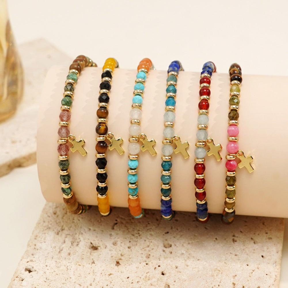Women's Hand-woven Cross Natural Semi-precious Stone Bracelet Nocturna-Pro