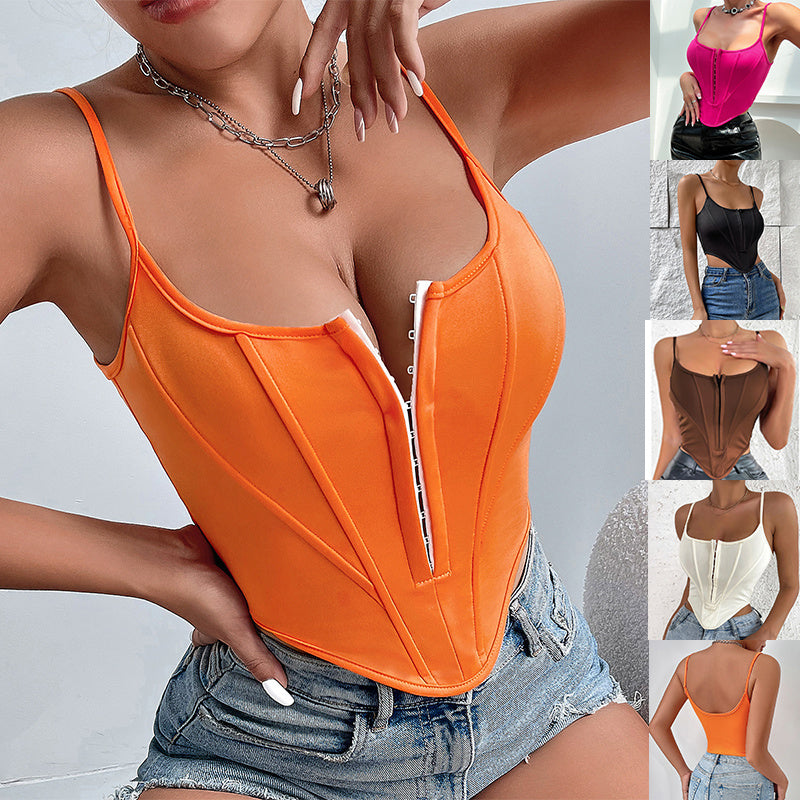 INS Single-breasted Sling Crop Corset Tank Summer Fashion Slim Camisole Vest For Women Clothing Nocturna-Pro