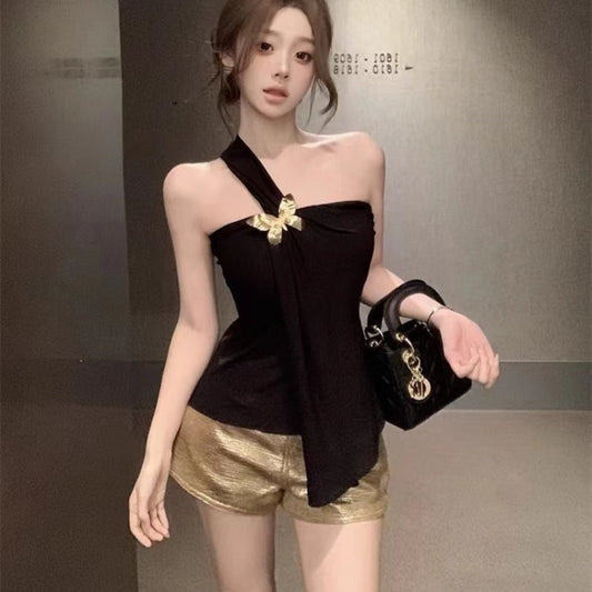 Women's Summer Slim-fit Pure Tube Top Vest Black Short Nocturna-Pro