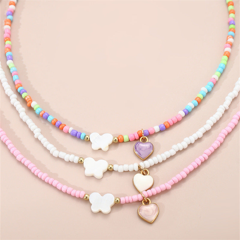 Girls Jewelry Oil Drop Butterfly Pendant Handmade Beaded Necklace Set Nocturna-Pro