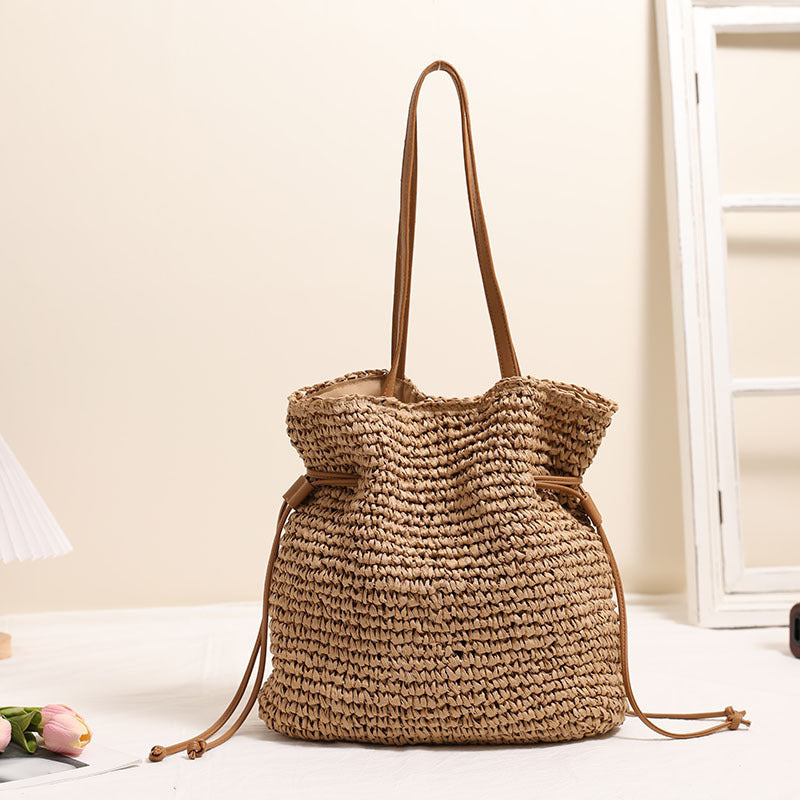 Large Capacity Straw Bag Drawstring Hand-carrying Knitting Shoulder Bag Nocturna-Pro