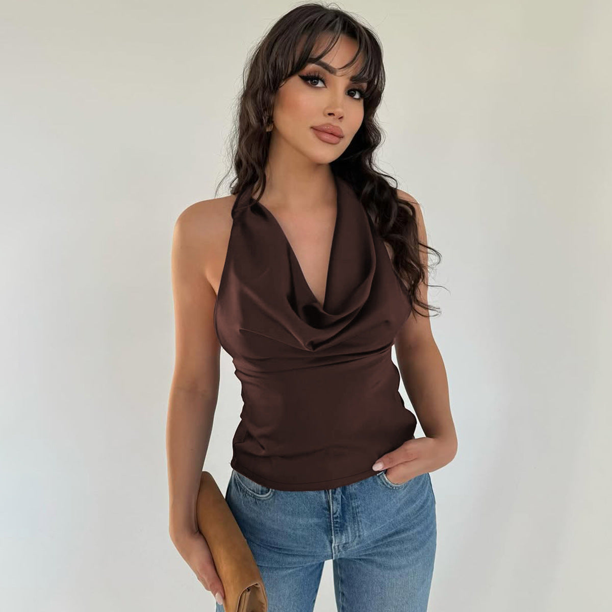 Women's Halter Backless Tank Vest Fashion Solid Color Slim Fit Tied Tube Top Nocturna-Pro