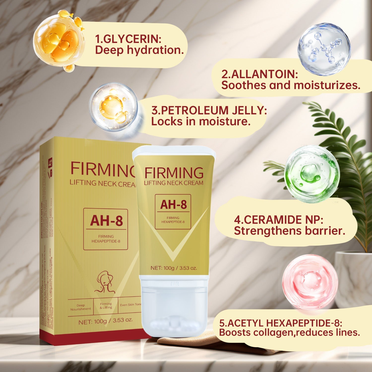 Neck Firming Roller Cream Lifts Dilutes Neck Lines Deeply Nourishes Easily Absorbed Massages And Soothes Neck Skin Care Nocturna-Pro