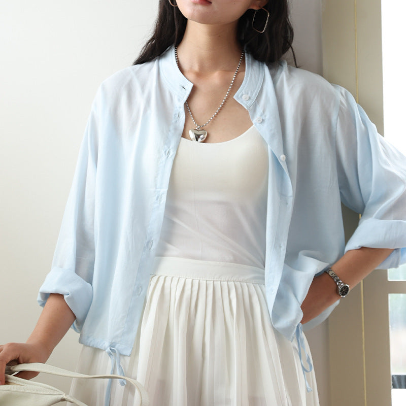Tencel Linen Stand Collar Shirt Light Thin And Loose Button Top Nocturna-Pro