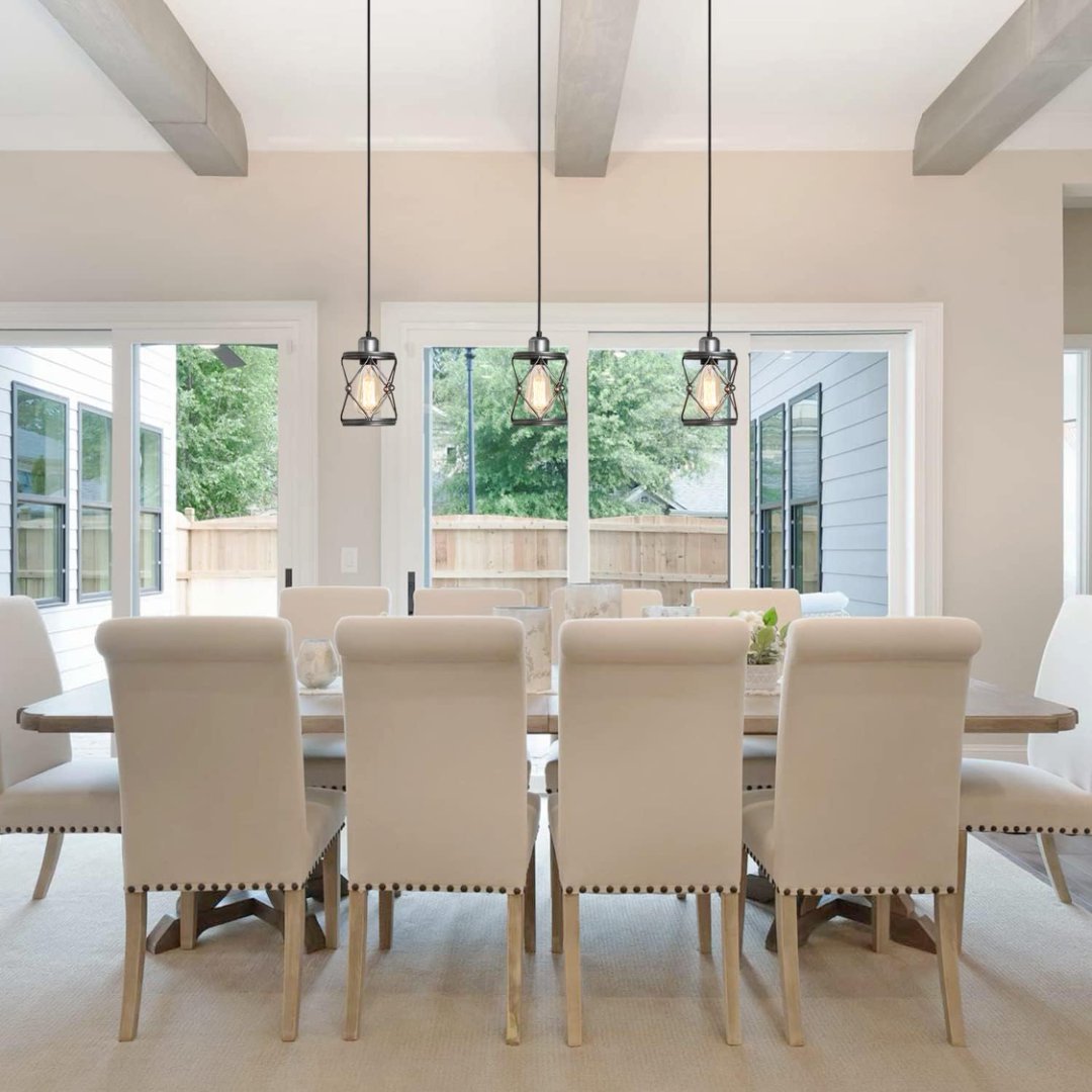 Industrial Pendant Lighting For Kitchen Island, Rustic Mini Cage Pendant Light, Farmhouse Pendant Lamp With Silver Grey Adjustable For Dining Room, Hallway, Entryway, Bedroom Nocturna-Pro