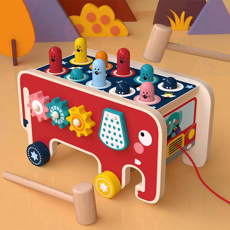 Montessori Toddlers Kids Wooden Pounding Bench Animal Bus Toys Early Educational Set Gifts For Children Toy Musical Instrument Nocturna-Pro