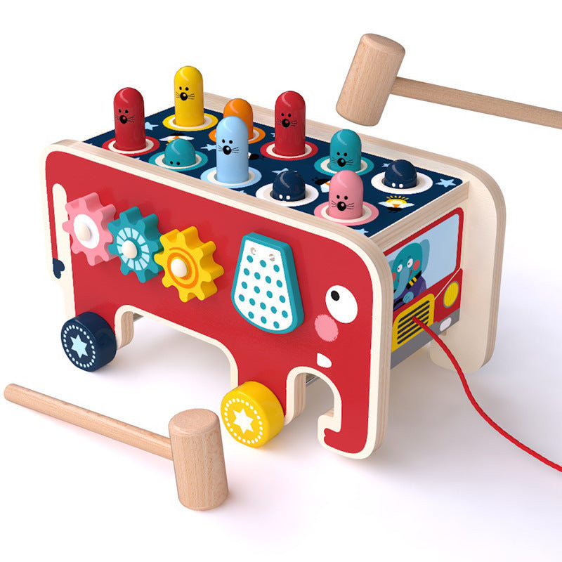 Montessori Toddlers Kids Wooden Pounding Bench Animal Bus Toys Early Educational Set Gifts For Children Toy Musical Instrument Nocturna-Pro