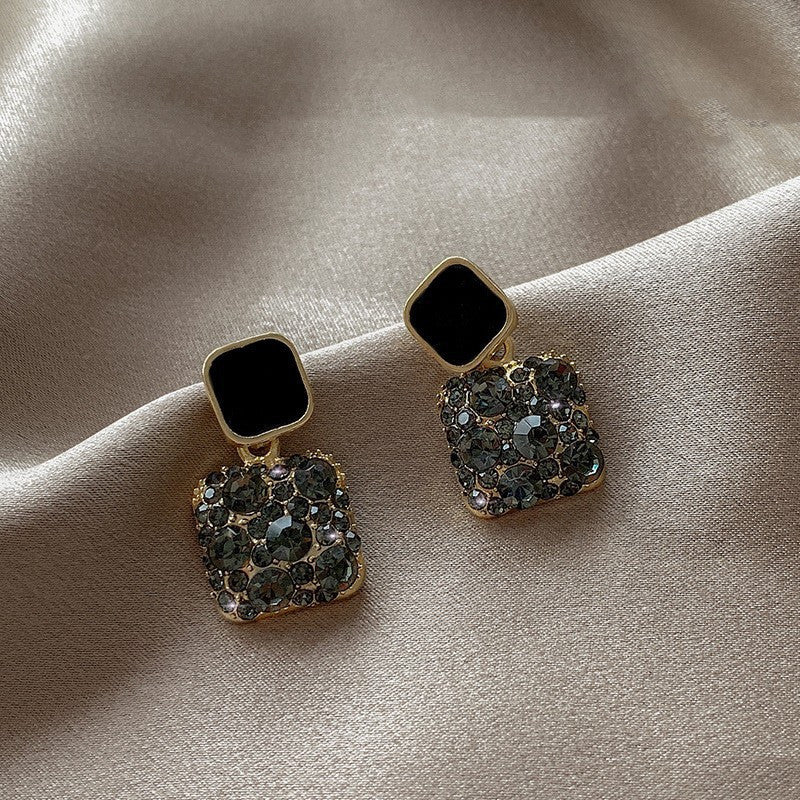 Rhinestone Cube Earrings Ins Fashion Temperament Geometric Earrings Nocturna-Pro