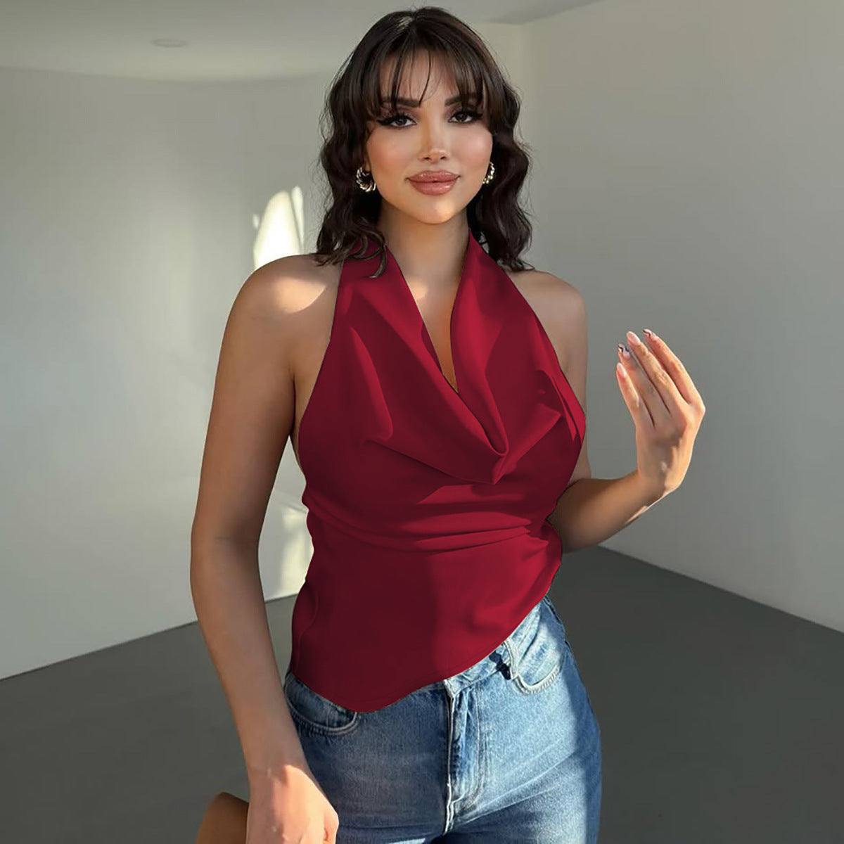 Women's Halter Backless Tank Vest Fashion Solid Color Slim Fit Tied Tube Top Nocturna-Pro