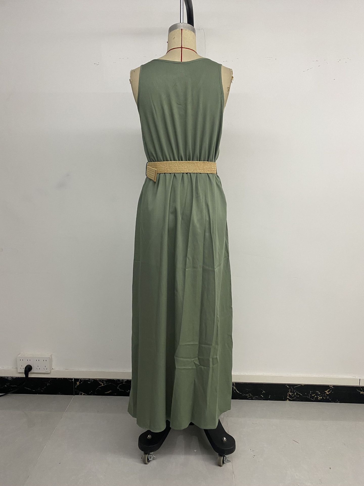 Summer Round-neck Sleeveless Split Dress With Button Design Fashion Solid Beach Long Dresses For Women Clothing Nocturna-Pro