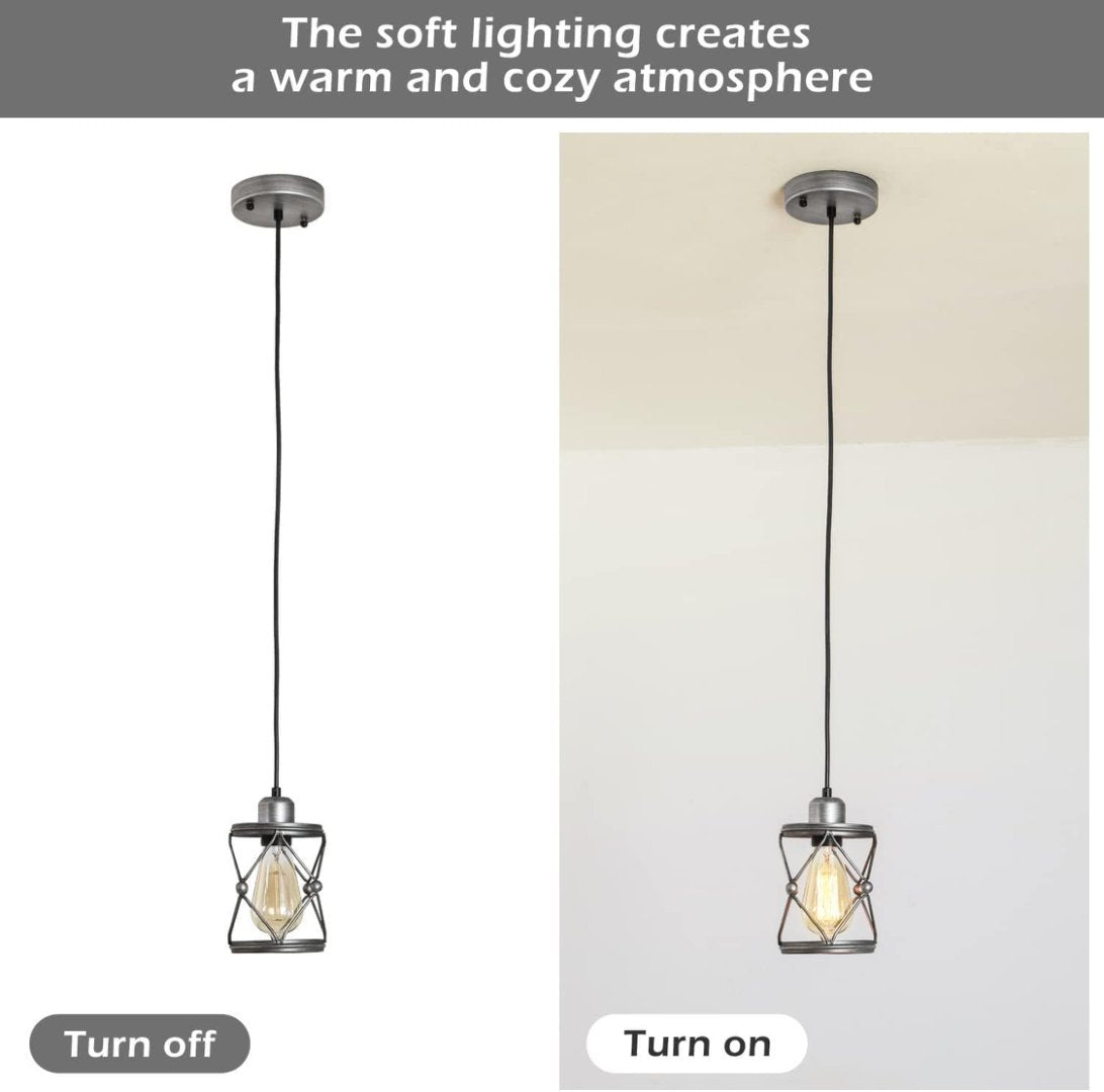 Industrial Pendant Lighting For Kitchen Island, Rustic Mini Cage Pendant Light, Farmhouse Pendant Lamp With Silver Grey Adjustable For Dining Room, Hallway, Entryway, Bedroom Nocturna-Pro
