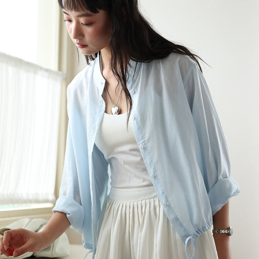 Tencel Linen Stand Collar Shirt Light Thin And Loose Button Top Nocturna-Pro