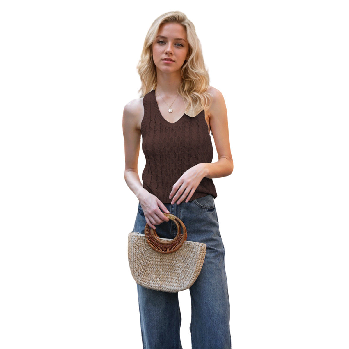 Women's V-neck Tank Vest Fashion Casual Knitted Solid Color Tops Nocturna-Pro