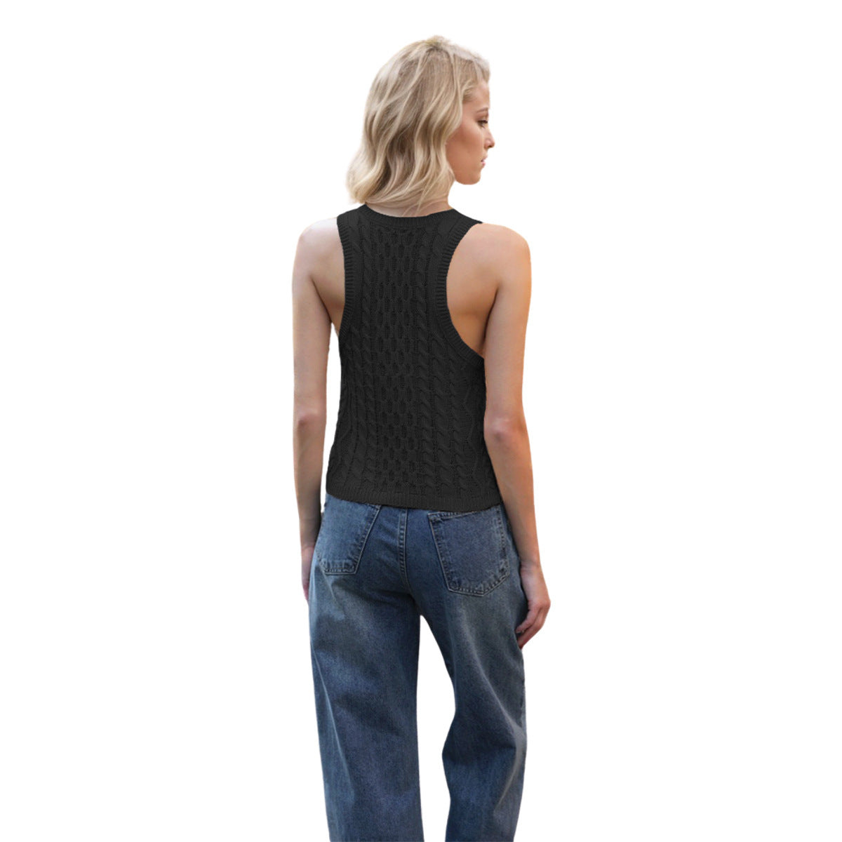 Women's V-neck Tank Vest Fashion Casual Knitted Solid Color Tops Nocturna-Pro