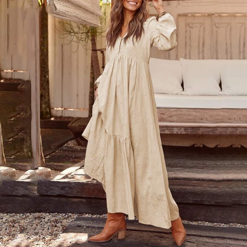 Retro Casual Long-sleeved Dress With Big Swing Dress Nocturna-Pro