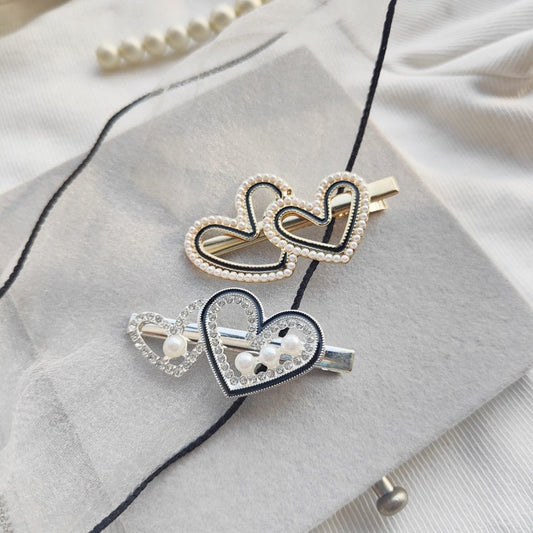South Korea Temperament Ins Style Pearl Rhinestone Duckbill Clip Hollowed Heart Shape Nocturna-Pro