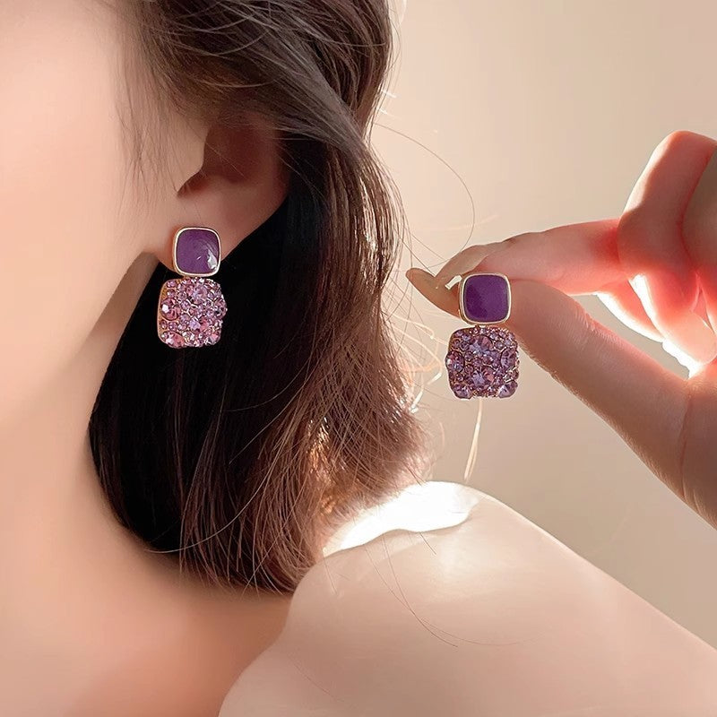 Rhinestone Cube Earrings Ins Fashion Temperament Geometric Earrings Nocturna-Pro