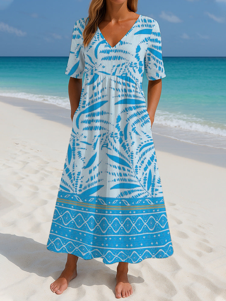 Women's Loose Fashion Printed Short Sleeve Dress Nocturna-Pro