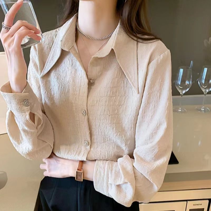 Pointed Collar Shirt Chiffon Design Loose Bandage Dress White Base Shirt Nocturna-Pro