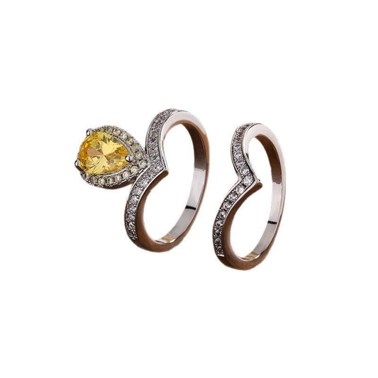 Ring Full Diamond V Word Fashion Fully-inlaid Yellow Diamond Nocturna-Pro