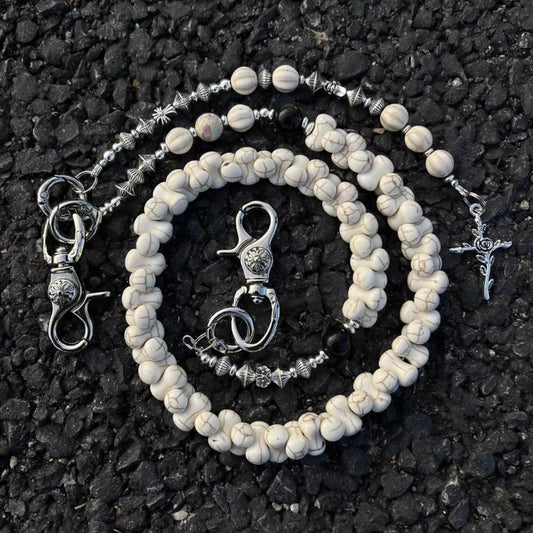 White Turquoise Bone Phants Zipper Splicing Package Package Pendant Buckle Waist Chain Nocturna-Pro