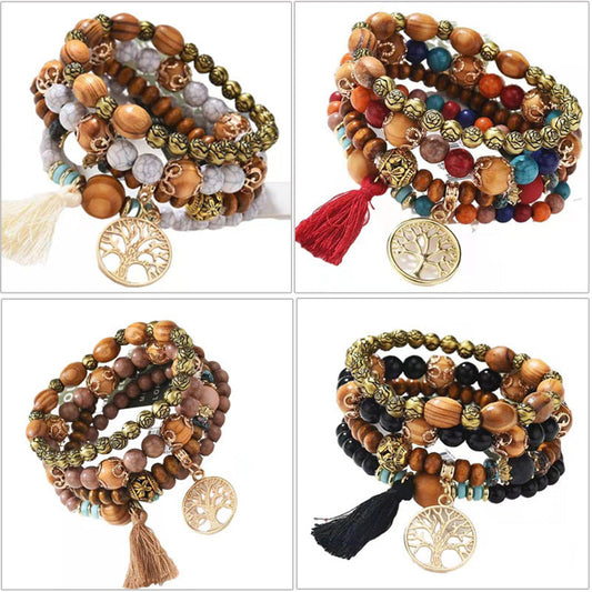 Tassel Multilayer Wooden Beaded Ethnic Bracelet Nocturna-Pro