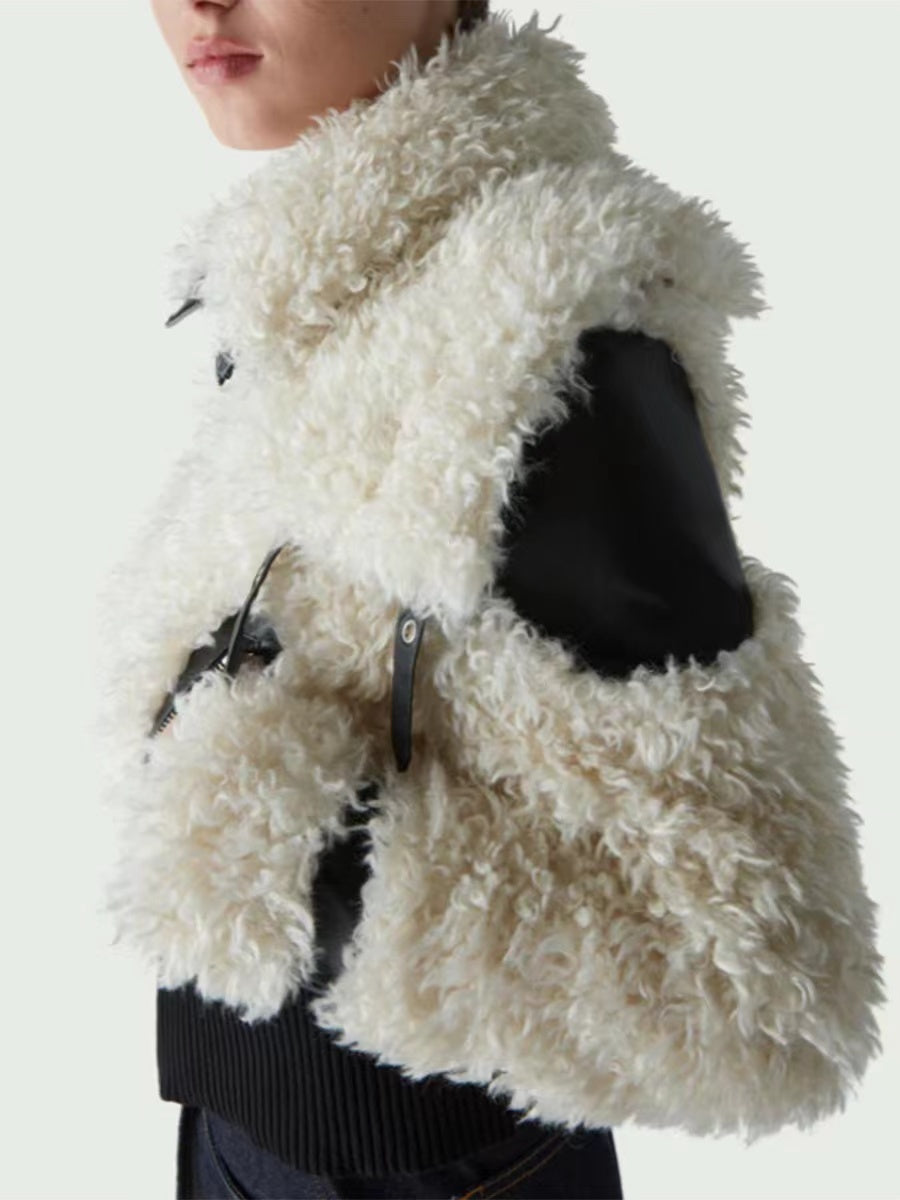 Women's Lamb Wool Stitching PU Leather Zipper Jacket Nocturna-Pro