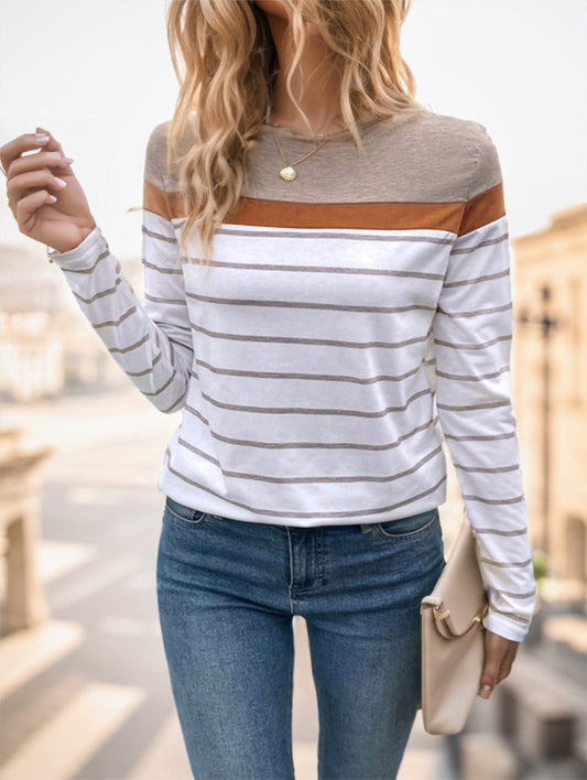 Women's Round Neck Striped Long Sleeve T-Shirt Nocturna-Pro