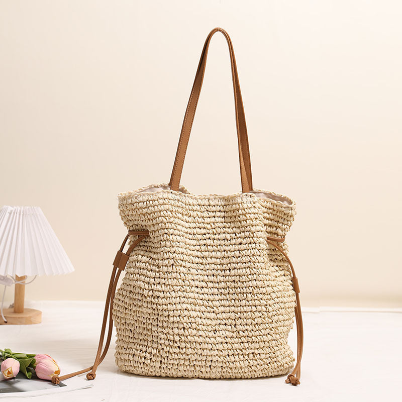 Large Capacity Straw Bag Drawstring Hand-carrying Knitting Shoulder Bag Nocturna-Pro
