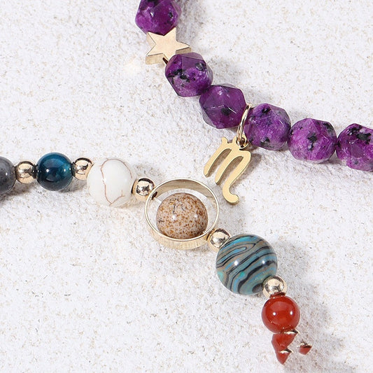 Twelve Constellations Bracelets Natural Stone Hemp Stone Cut Surface Eight Planets Nocturna-Pro