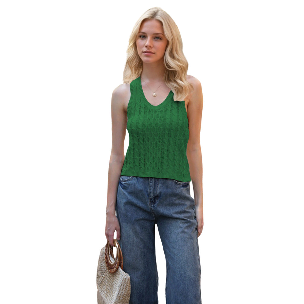 Women's V-neck Tank Vest Fashion Casual Knitted Solid Color Tops Nocturna-Pro