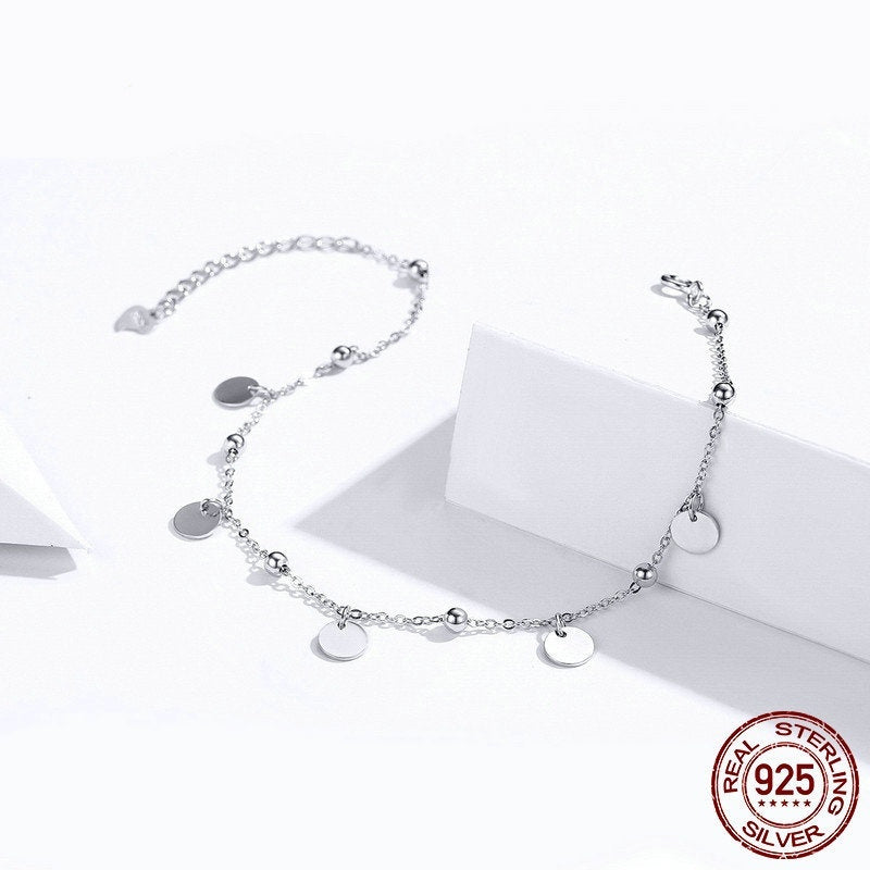 Round S925 Sterling Silver Fashion White Gold Plated Silver Anklet Nocturna-Pro