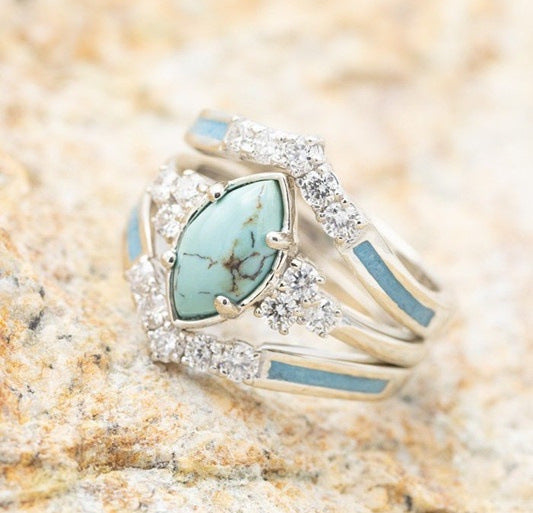 Creative Turquoise And Diamond Three-piece Women's Ring Nocturna-Pro