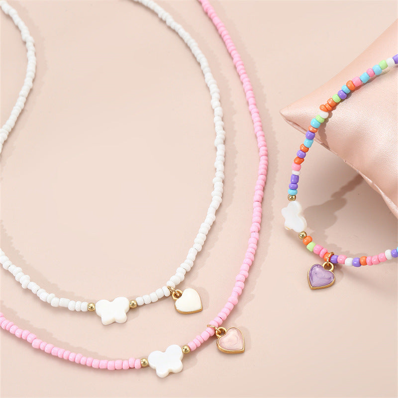 Girls Jewelry Oil Drop Butterfly Pendant Handmade Beaded Necklace Set Nocturna-Pro