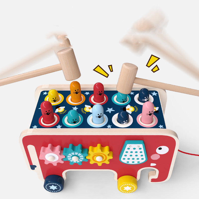 Montessori Toddlers Kids Wooden Pounding Bench Animal Bus Toys Early Educational Set Gifts For Children Toy Musical Instrument Nocturna-Pro
