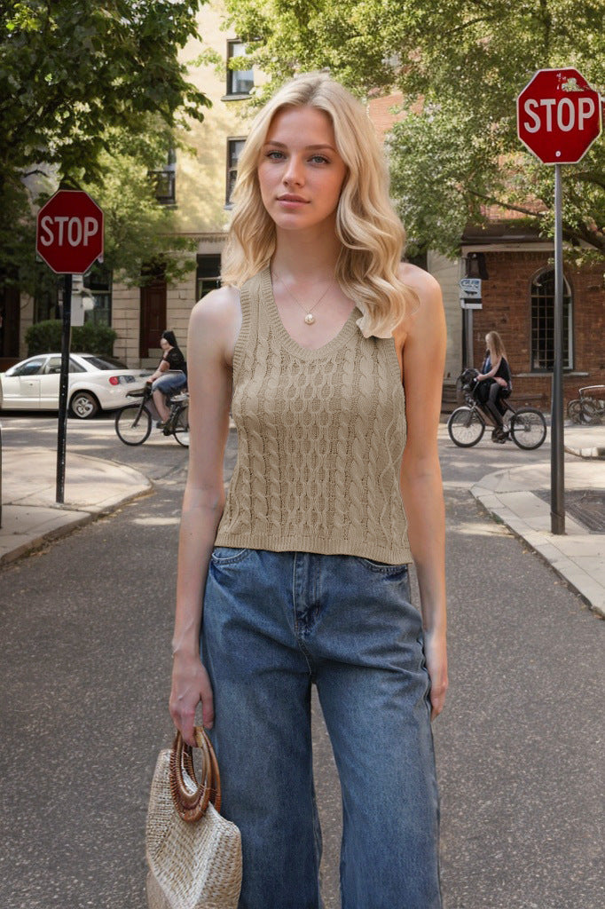 Women's V-neck Tank Vest Fashion Casual Knitted Solid Color Tops Nocturna-Pro