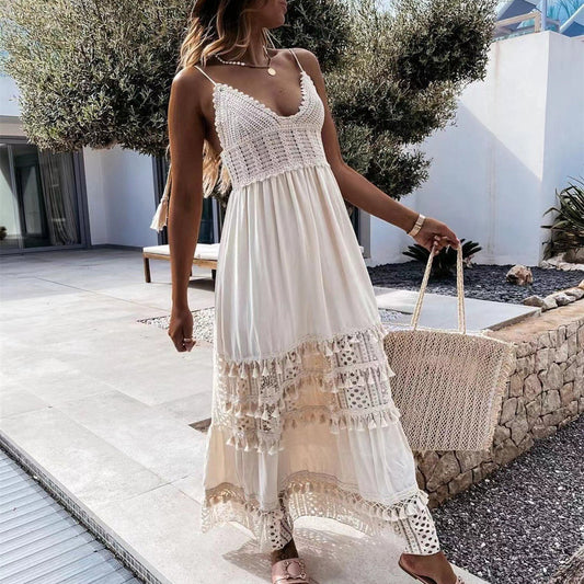 Women's Casual Lace Panel Sleeveless Long Dress Nocturna-Pro
